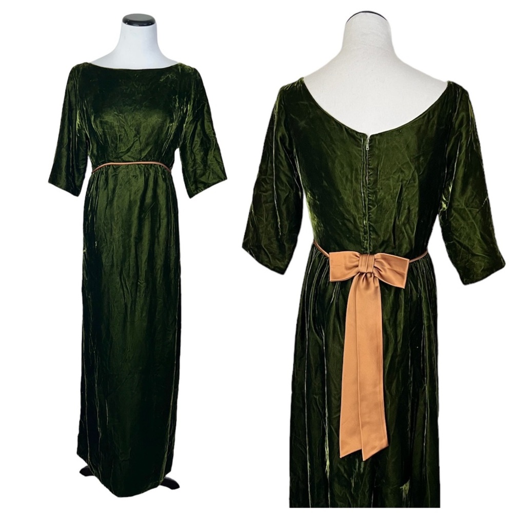 Vintage Robinsons California green velvet maxi dress